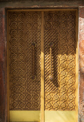 Wooden carved door of Zoravor Surp Astvatsatsin Church is the oldest surviving church in Yerevan, Armenia