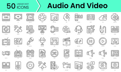 Set of audio and video icons. Line art style icons bundle. vector illustration - obrazy, fototapety, plakaty