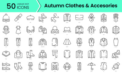Set of autumn clothes accesories icons. Line art style icons bundle. vector illustration