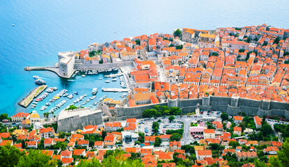 Aerial panoramic view of  famous old city Dubrovnik, Croatia