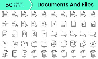 Set of documents and files icons. Line art style icons bundle. vector illustration