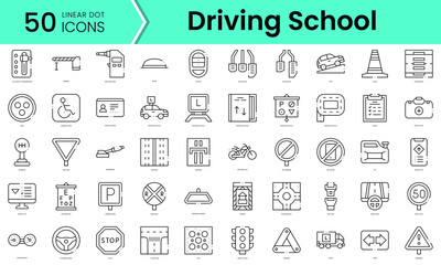 Fototapeta na wymiar Set of driving school icons. Line art style icons bundle. vector illustration