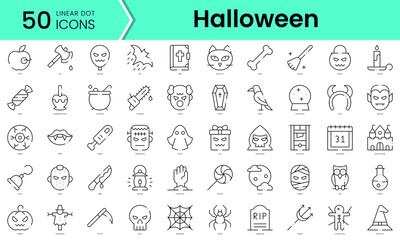 Set of halloween icons. Line art style icons bundle. vector illustration