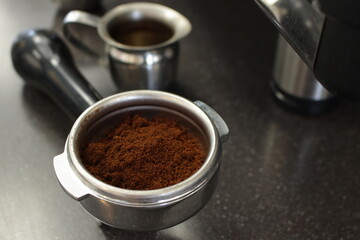 The process making of fresh espresso. 
