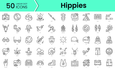 Set of hippies icons. Line art style icons bundle. vector illustration
