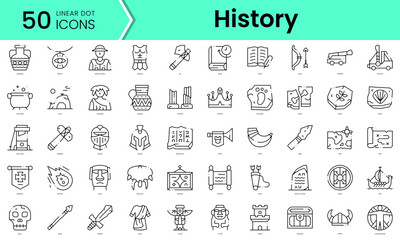 Set of history icons. Line art style icons bundle. vector illustration