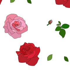 Pattern with roses on white. bouquet of roses