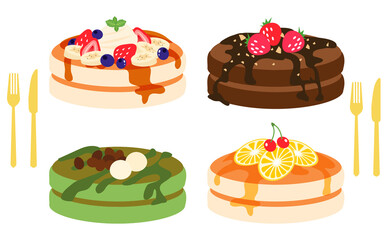 フルーツパンケーキのイラストセット