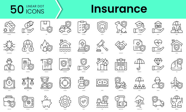 Set of insurance icons. Line art style icons bundle. vector illustration