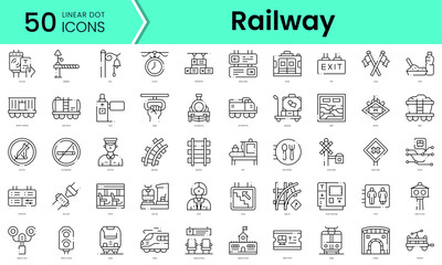 Fototapeta na wymiar Set of railway icons. Line art style icons bundle. vector illustration