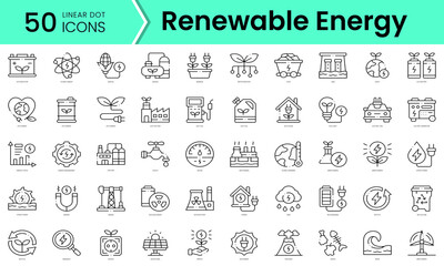 Set of renewable energy icons. Line art style icons bundle. vector illustration