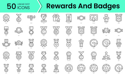 Set of rewards and badges icons. Line art style icons bundle. vector illustration