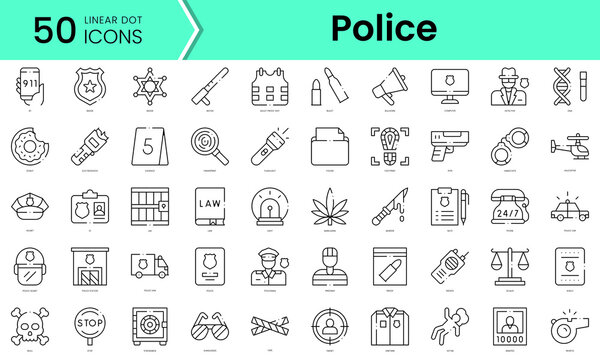 Set of police icons. Line art style icons bundle. vector illustration