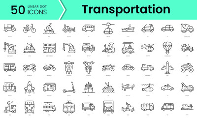 Set of vehicles and transportation icons. Line art style icons bundle. vector illustration