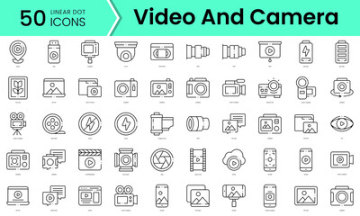 Set of video and camera icons. Line art style icons bundle. vector illustration