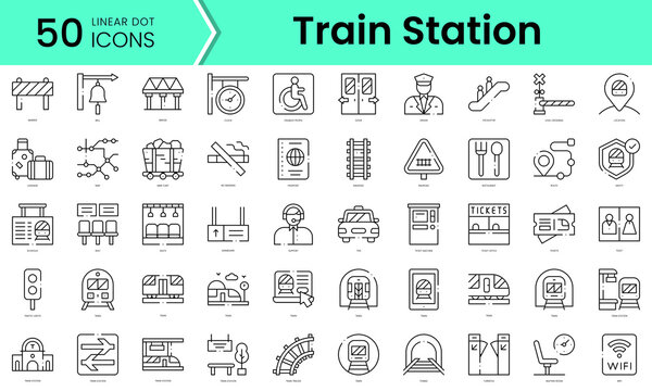 Set of train station icons. Line art style icons bundle. vector illustration