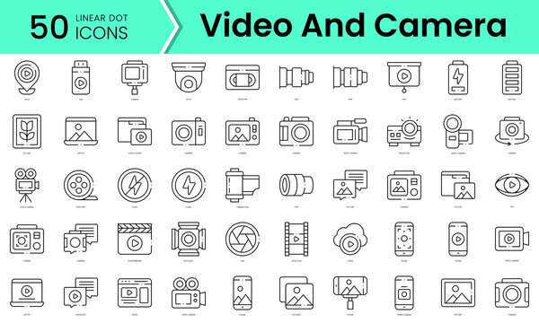 Set of video and camera icons. Line art style icons bundle. vector illustration