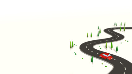 Red car running on a curve.