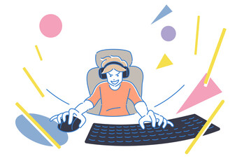 オンラインゲームをする人物　eスポーツ　イラスト