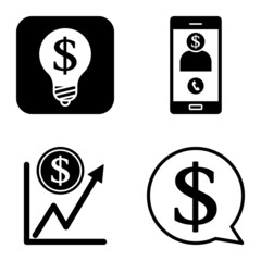 Dollar Flat Icon Set Isolated On White Background