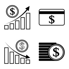 Dollar Flat Icon Set Isolated On White Background