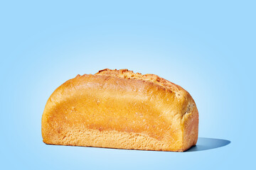 Bread on blue pastel background