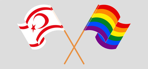 Crossed and waving flags of Northern Cyprus and LGBTQ