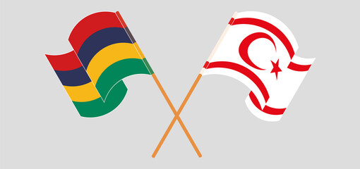 Crossed and waving flags of Mauritius and Northern Cyprus