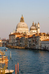 Fototapeta na wymiar Boat traffic on the Grand Canal of Venice looking towards Salute from the Accademia area