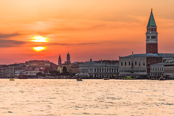 Fototapeta premium Sunset over the Grand Canal and St Marks area of Venice
