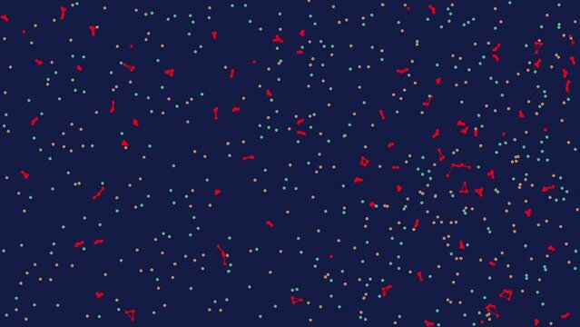 The circles reflecting off each other move chaotically. Pointillism style. Background with chaotic dots, points, circle. Chaotic movement of points.