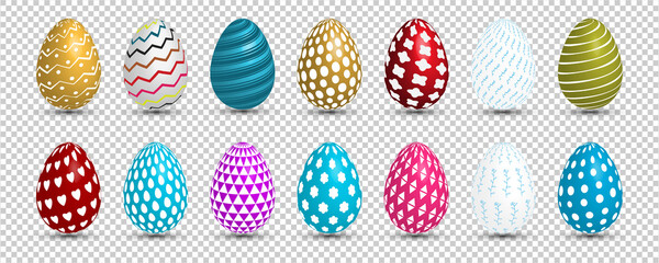 Happy easter. Colorful easter eggs with transparent background.