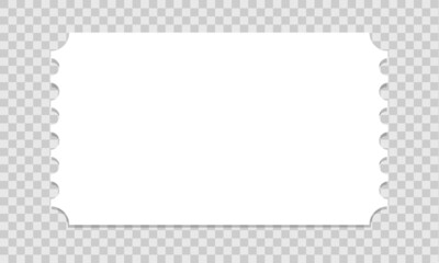 Paper lottery or entry ticket mockup. Blank ticket for visiting event, concert, movie, museum, festival, theater, exhibition isolated on transparent background. Vector illustration