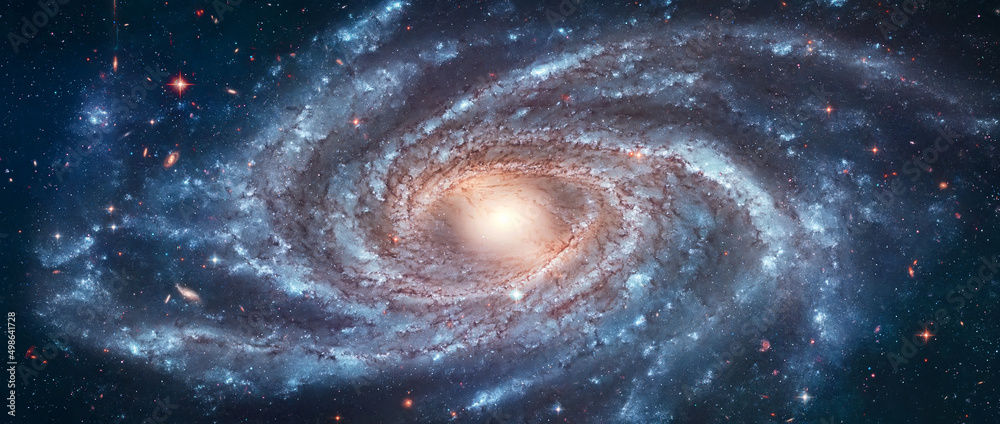 Poster spiral galaxy with starry light. stars and milky way galaxy. sci-fi space wallpaper. elements of thi