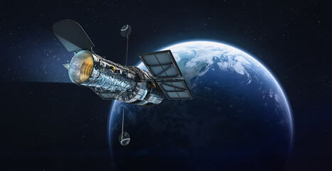 Telescope Hubble on orbit of Earth planet. Space observatory. Stars and galaxies science research....