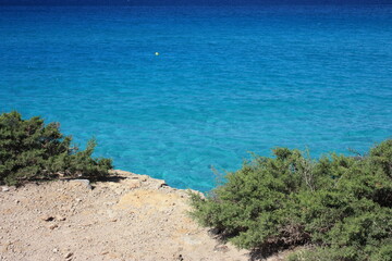 Fototapeta na wymiar beautiful blue sea of ​​formentera in tourist summer