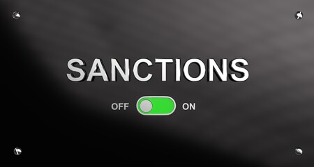 Obraz premium Deactivated ON-OFF switch to turn off sanctions on the black panel. Lifting sanctions. Modern digital concept of sanctions. 3D rendering