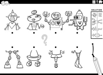 Fototapeta premium match halves of cartoon robots pictures task coloring book page