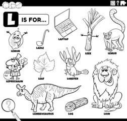 letter l words educational set coloring book page