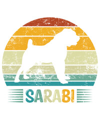 Sarabi Retro Vintage Sunset T-shirt Design template, Sarabi on Board, Car Window Sticker, POD, cover, Isolated white background, White Dog Silhouette Gift for Sarabi Lover