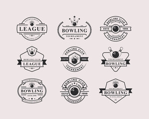 Set of Vintage Retro Badge Bowling Logos Emblems and Logotype Templates