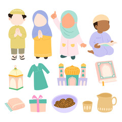 cute ramadan dan eid illustration set