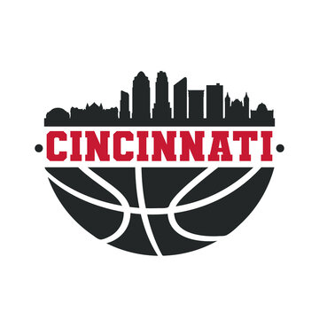Cincinnati, OH, USA Basketball Skyline City Silhouette Vector. Basket Design Style Icon Symbols. Sport America Ball.