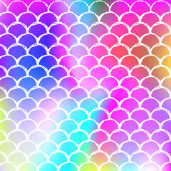 Holographic mermaid background with gradient scales.