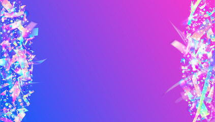 Falling Glare. Party Abstract Gradient. Neon Effect. Blue Shiny Sparkles. Bright Foil. Metal Flare. Webpunk Art. Birthday Tinsel. Purple Falling Glare