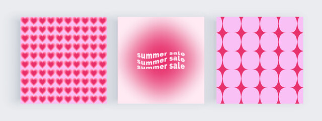 Square banner with pink groovy retro design
