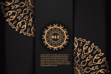 Creative luxury decorative mandala background | luxury mandala dark design background | Pattern with golden vintage ornament mandala and place for text background and invitation card