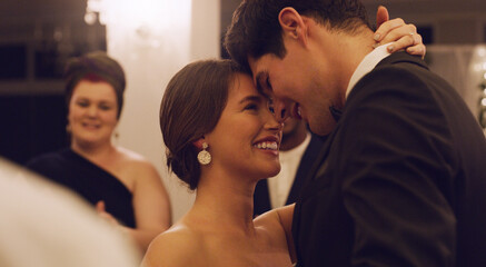 Youre so perfect. Cropped shot of an affectionate young newlywed couple slow dancing with their...