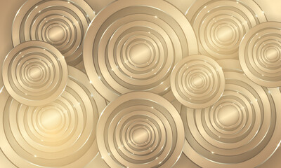 Fototapeta na wymiar Abstract luxury golden circles on gold background. Realistic elegant luxury background with circles line golden elements. Vector illustration