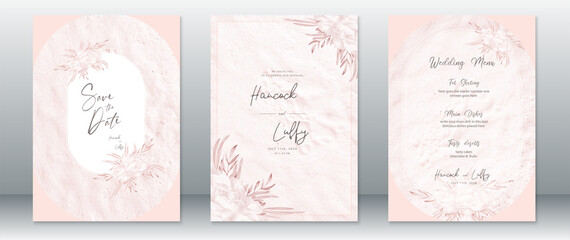 Wedding invitation card template elegant of pink watercolor background and rose bouquet 